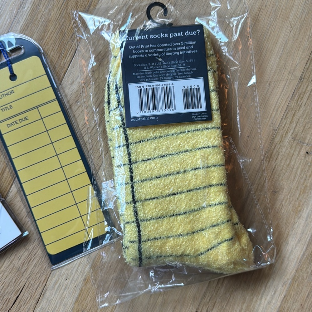 NWT bundle of 3- Out of Print -Yellow Library Card Socks, Enamel Pins & Bookmark - Picture 3 of 9